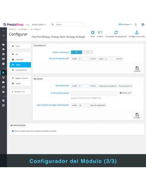 Settings of the module Flow Plus for PrestaShop