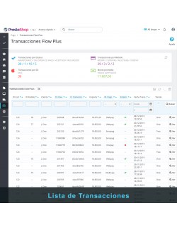 Transactions list of the module Flow Plus for PrestaShop