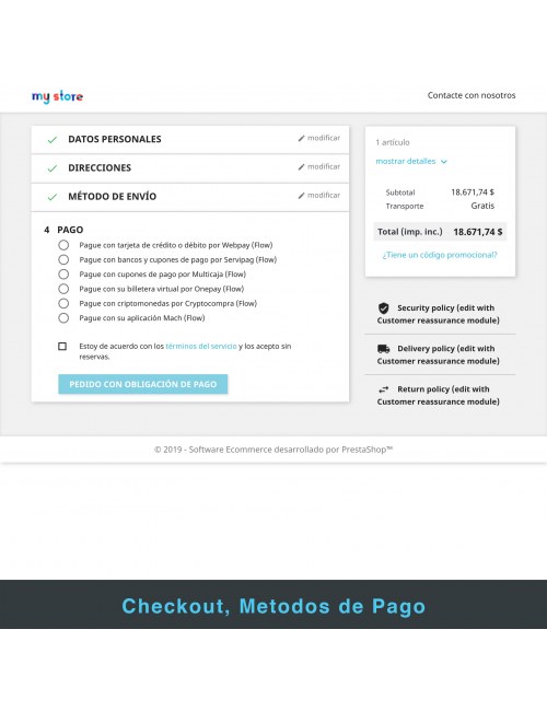 Payment methods list of the module Flow Plus for PrestaShop