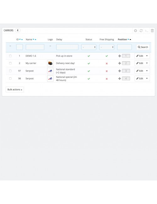 Carriers of the module Serpost for PrestaShop