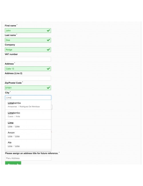Address form of the module Serpost for PrestaShop