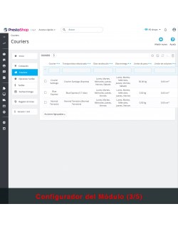 Configuraciones del módulo Transportistas Personalizados para Chile para PrestaShop