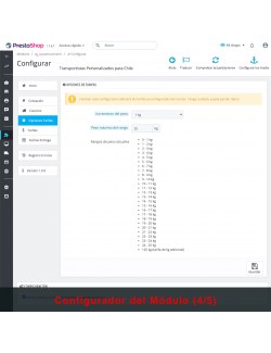 Configuraciones del módulo Transportistas Personalizados para Chile para PrestaShop