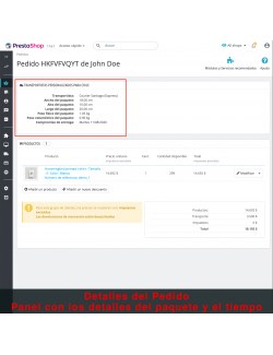 Detalles del pedido del módulo Transportistas Personalizados para Chile para PrestaShop