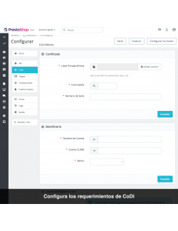 Certificates  - CoDi México, Banxico, Banco de México, SPEI, bank transfer, PrestaShop module