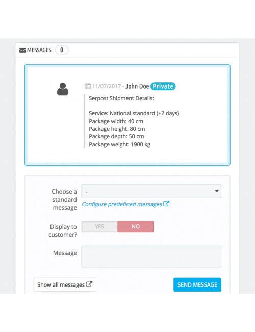 Order details of the module Serpost for PrestaShop