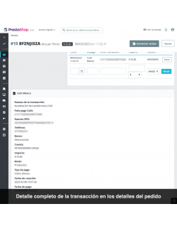 Order details - CoDi México, Banxico, Banco de México, SPEI, bank transfer, PrestaShop module