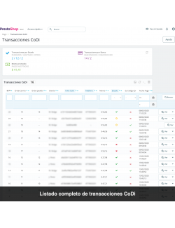 Transaction list - CoDi México, Banxico, Banco de México, SPEI, bank transfer, PrestaShop module