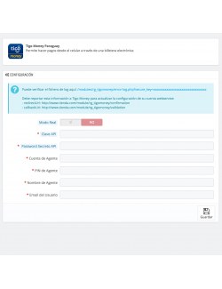 Settings of the module Tigo Money Paraguay for PrestaShop