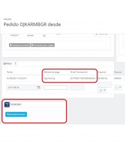 Order details of the module Tigo Money Paraguay for PrestaShop