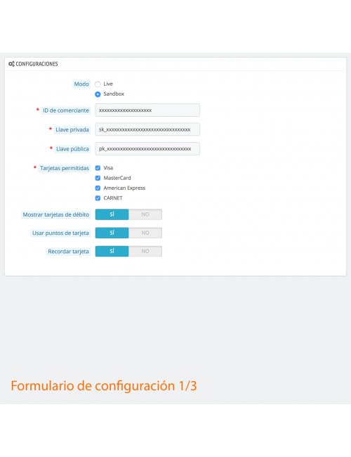 Configuraciones del módulo Openpay Plus para PrestaShop