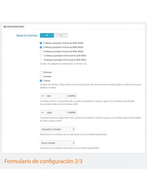 Configuraciones del módulo Openpay Plus para PrestaShop