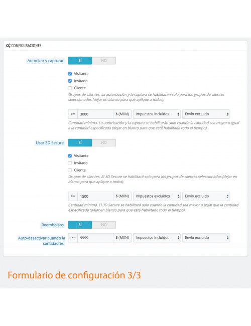 Configuraciones del módulo Openpay Plus para PrestaShop