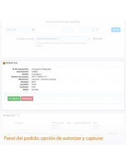 Opción de autorizar del módulo Openpay Plus para PrestaShop
