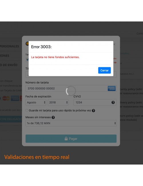 Pasarela de pago del módulo Openpay Plus para PrestaShop
