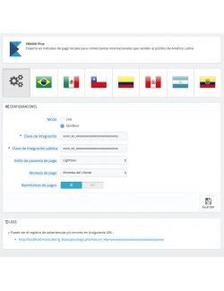 Configuraciones del módulo EBANX Plus para PrestaShop