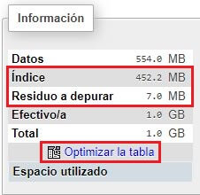 Table size before Optimizing